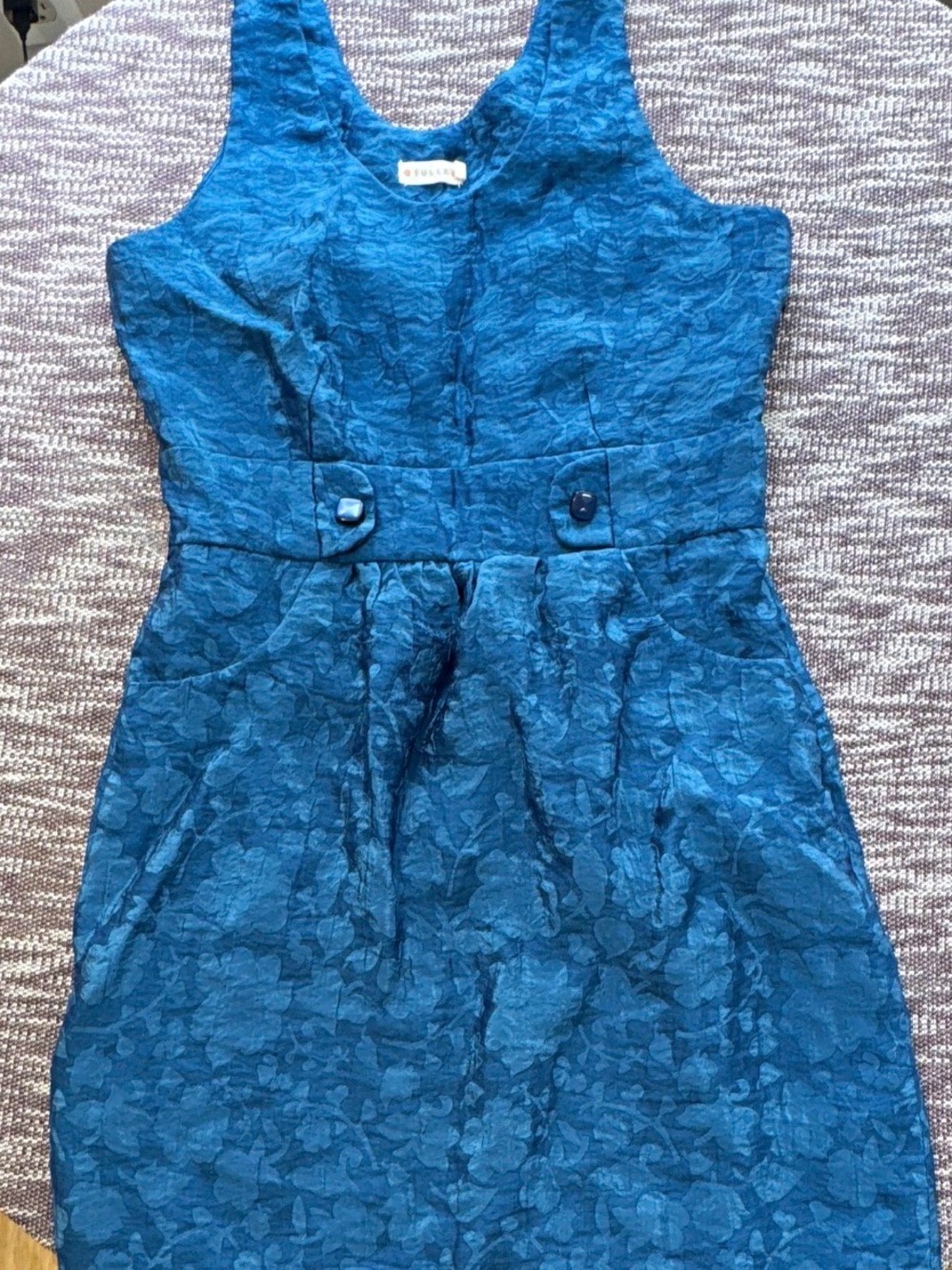 Tulle Textured Blue Floral Sheath Dress